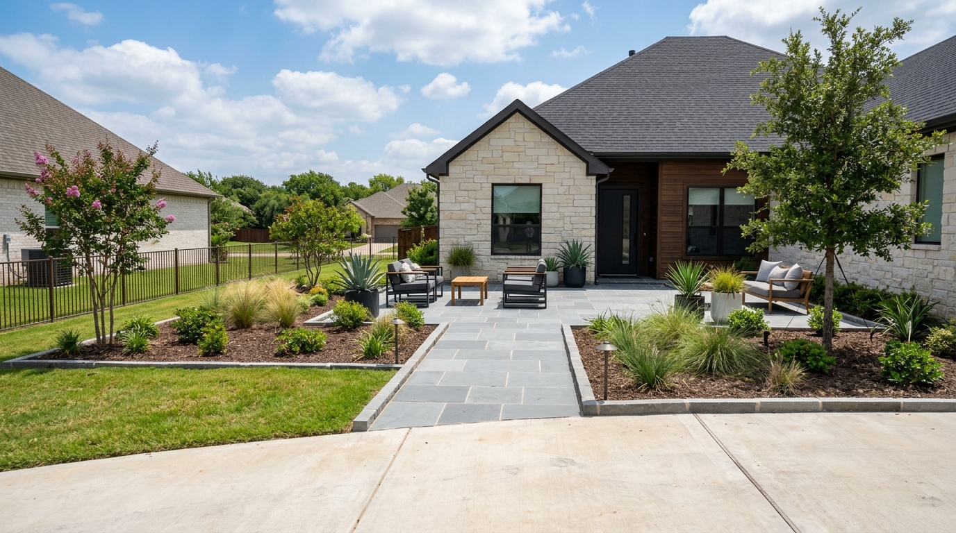 Decorative concrete patio coating with aggregate finish in East Plano