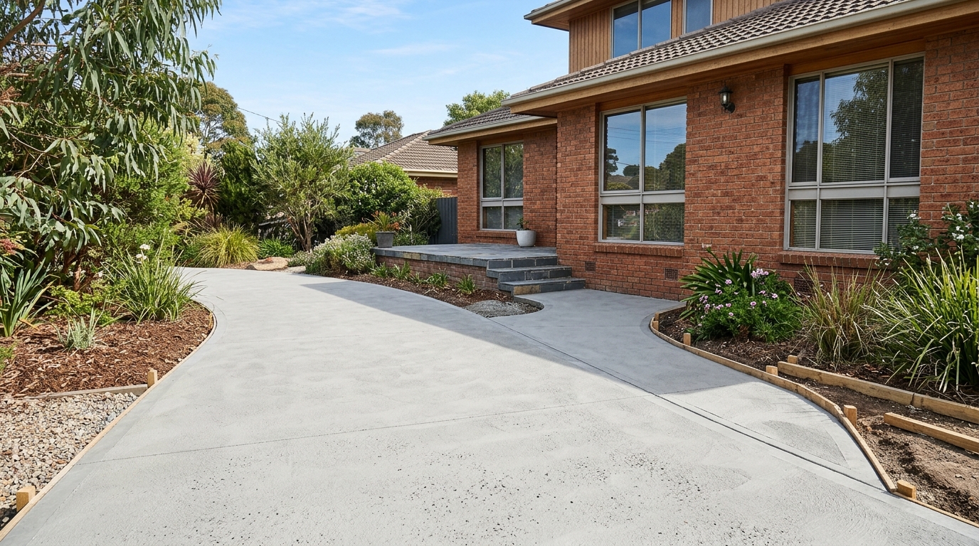 Resurfaced concrete driveway with a clean broom finish at a Melbourne home