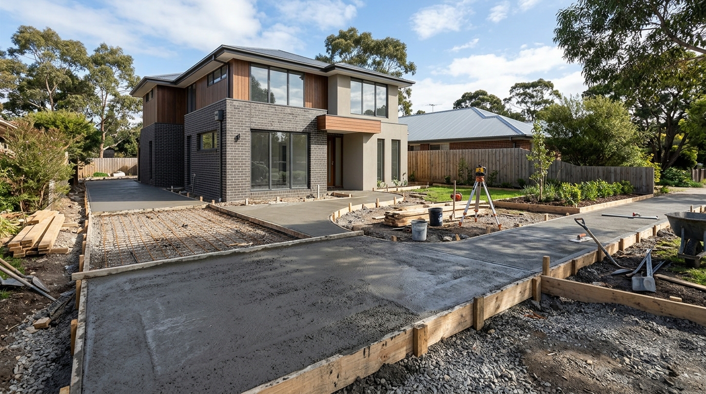 Crack in a concrete driveway being cleaned and sealed in Melbourne