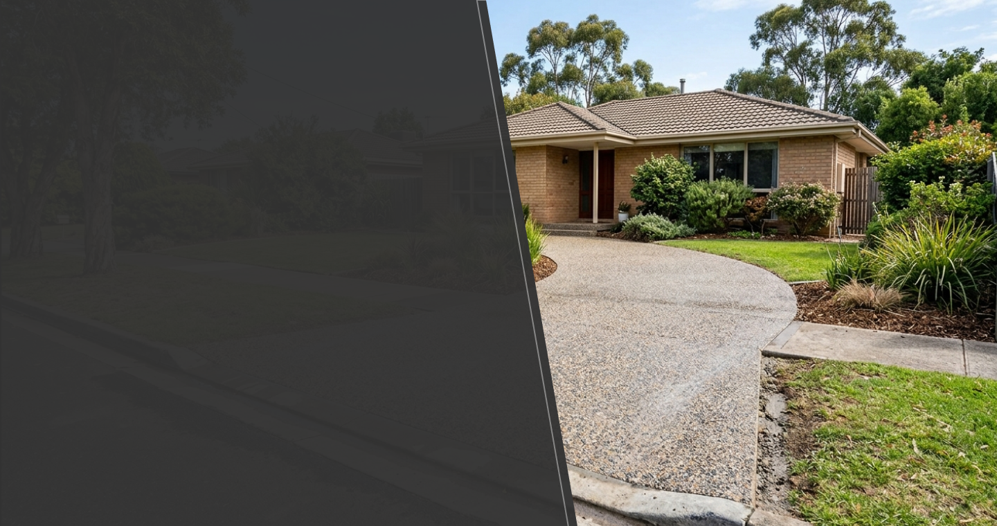 Freshly poured concrete driveway with a broom finish at a Melbourne home
