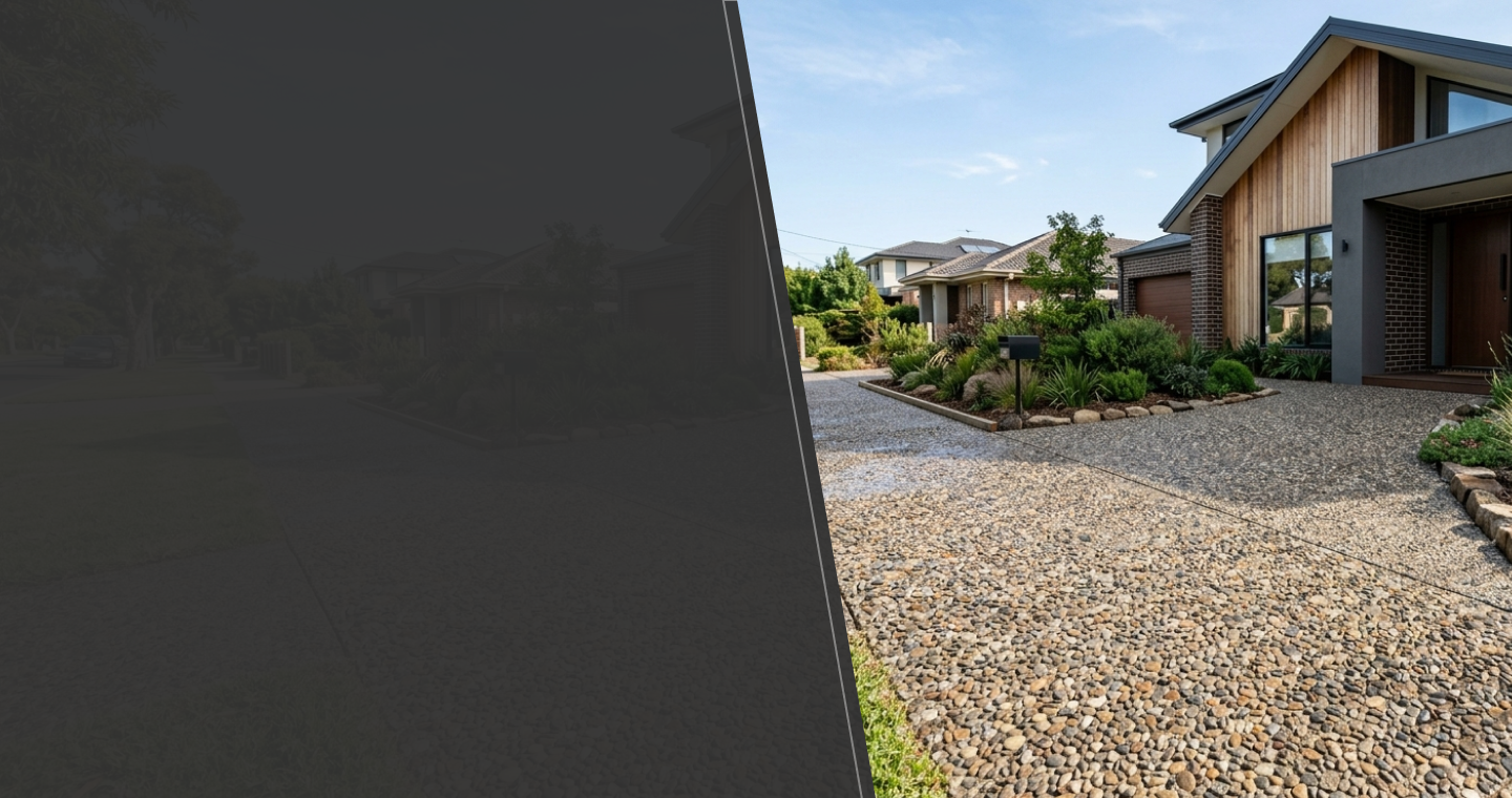 Freshly washed driveway finish at a Camberwell home in Melbourne