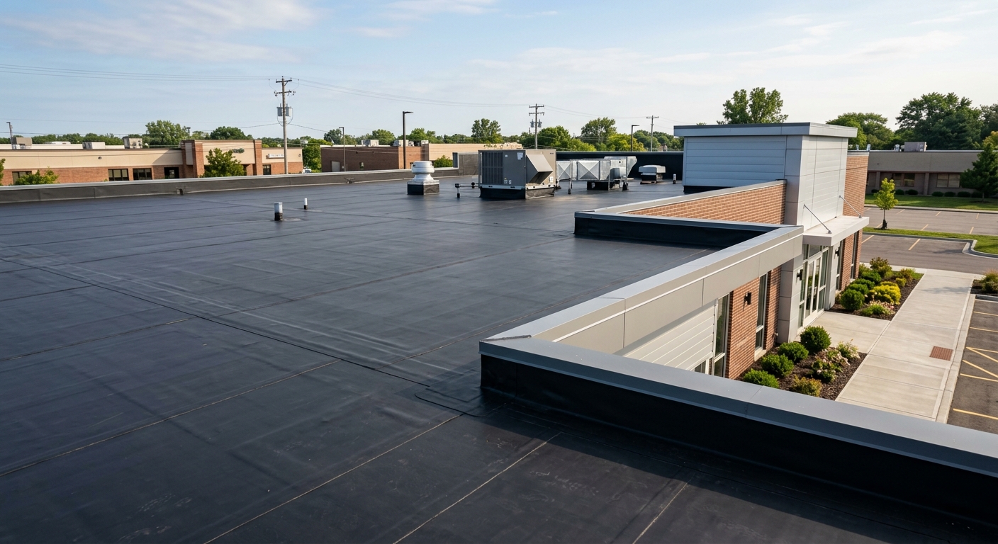 Metal roof system installation on manufacturing facility in Macomb, MI