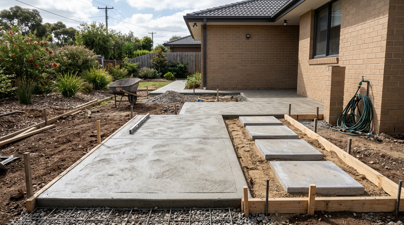 Finished garage slab with a clean broom finish at a Melbourne home